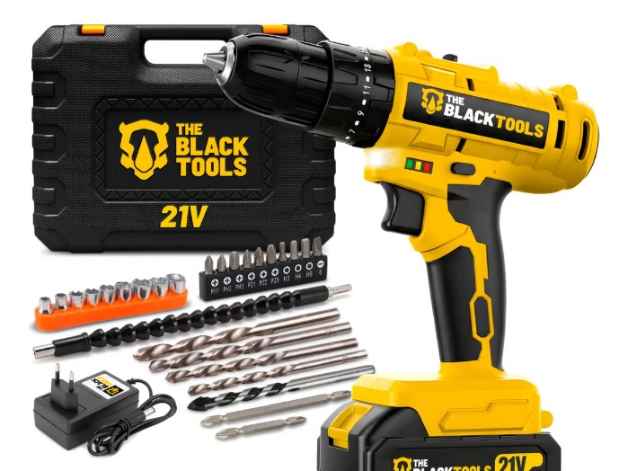 Furadeira E Parafusadeira De Impacto Sem Fio A Bateria 21v 3/8 Com Maleta E Acessorios Tb-21pzw The Black Tools